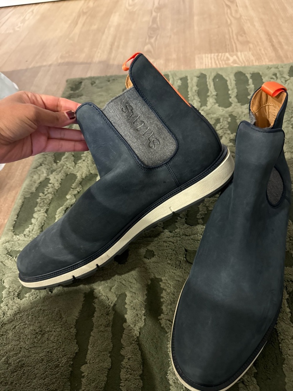 Stitch's Navy Chukka Boots with Orange Pull Tabs